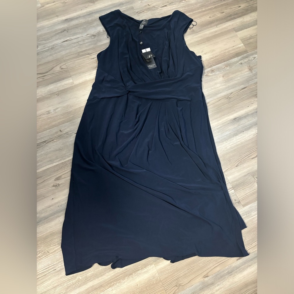 Adrianna Papell NWT Size 20 Midnight Blue Asemetric Draped Jersey Dress